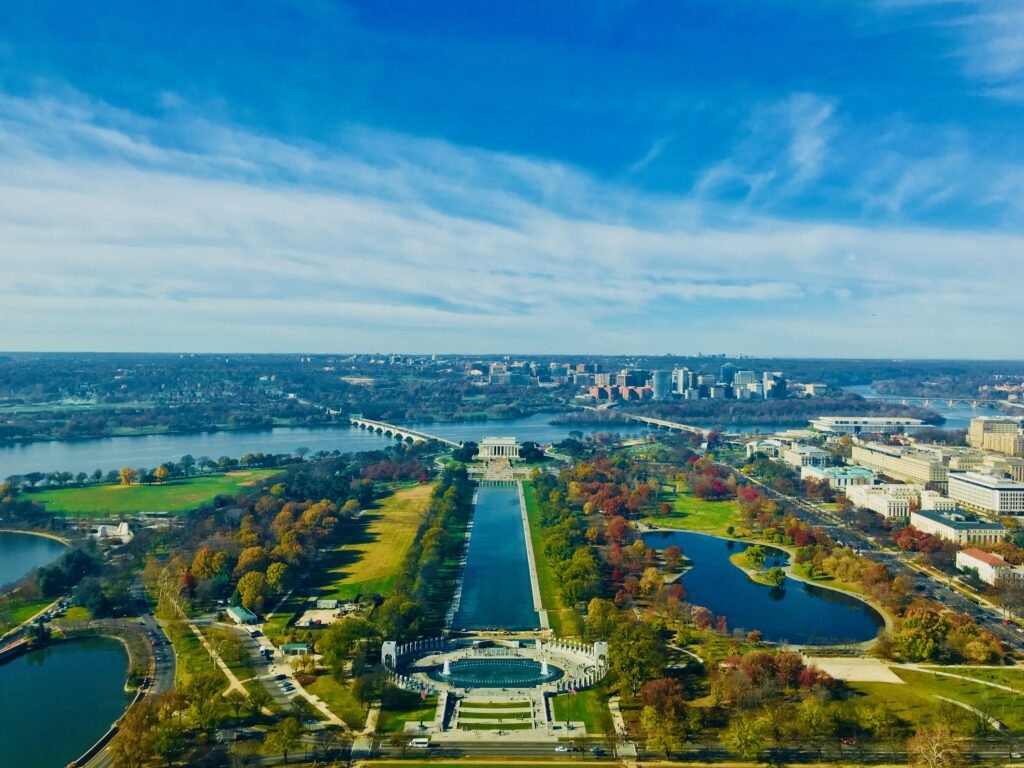 beautiful landscape with lincoln memorial washington d c